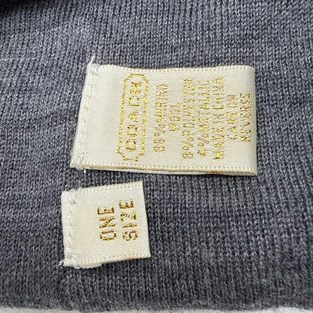 Coach Gray  Silver Knit Beanie Hat Women Geometric Logo Merino Wool